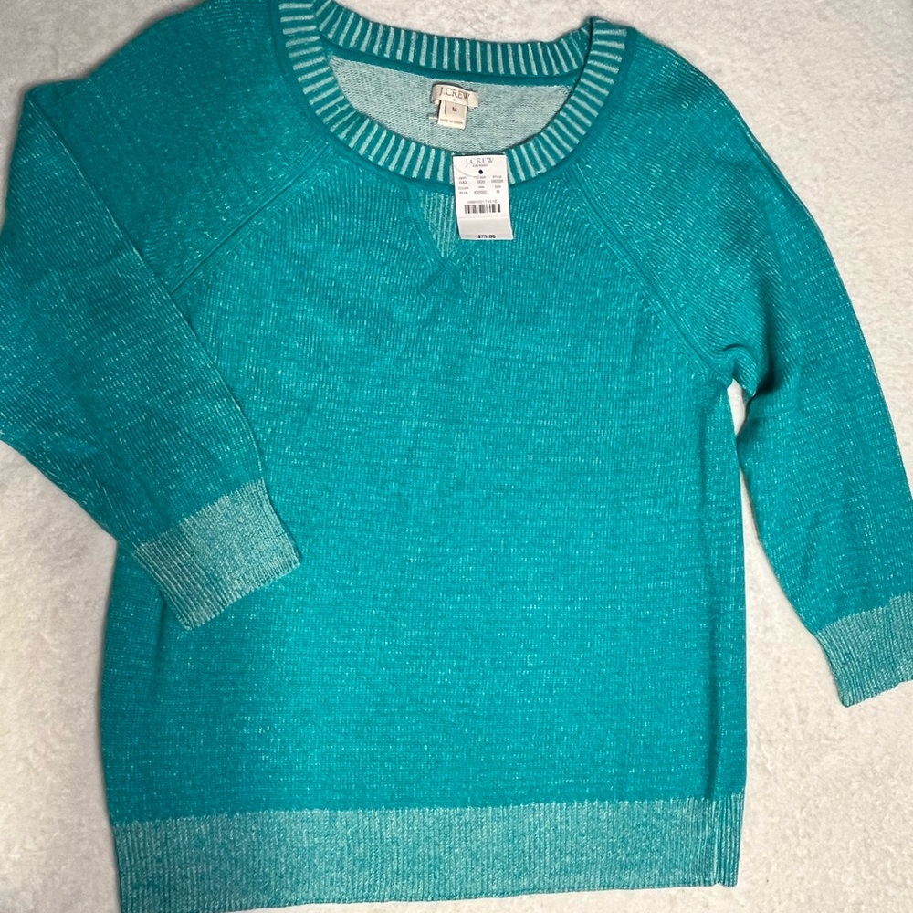 J.Crew Factory NWT Sweater Women’s M Teal Turquoise Raglan Contrast Trim $75